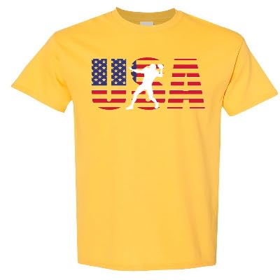 World and Space - Gridiron Legends: USA Flag Colors Football Silhouette Tee, Amweican Football T-Shirt