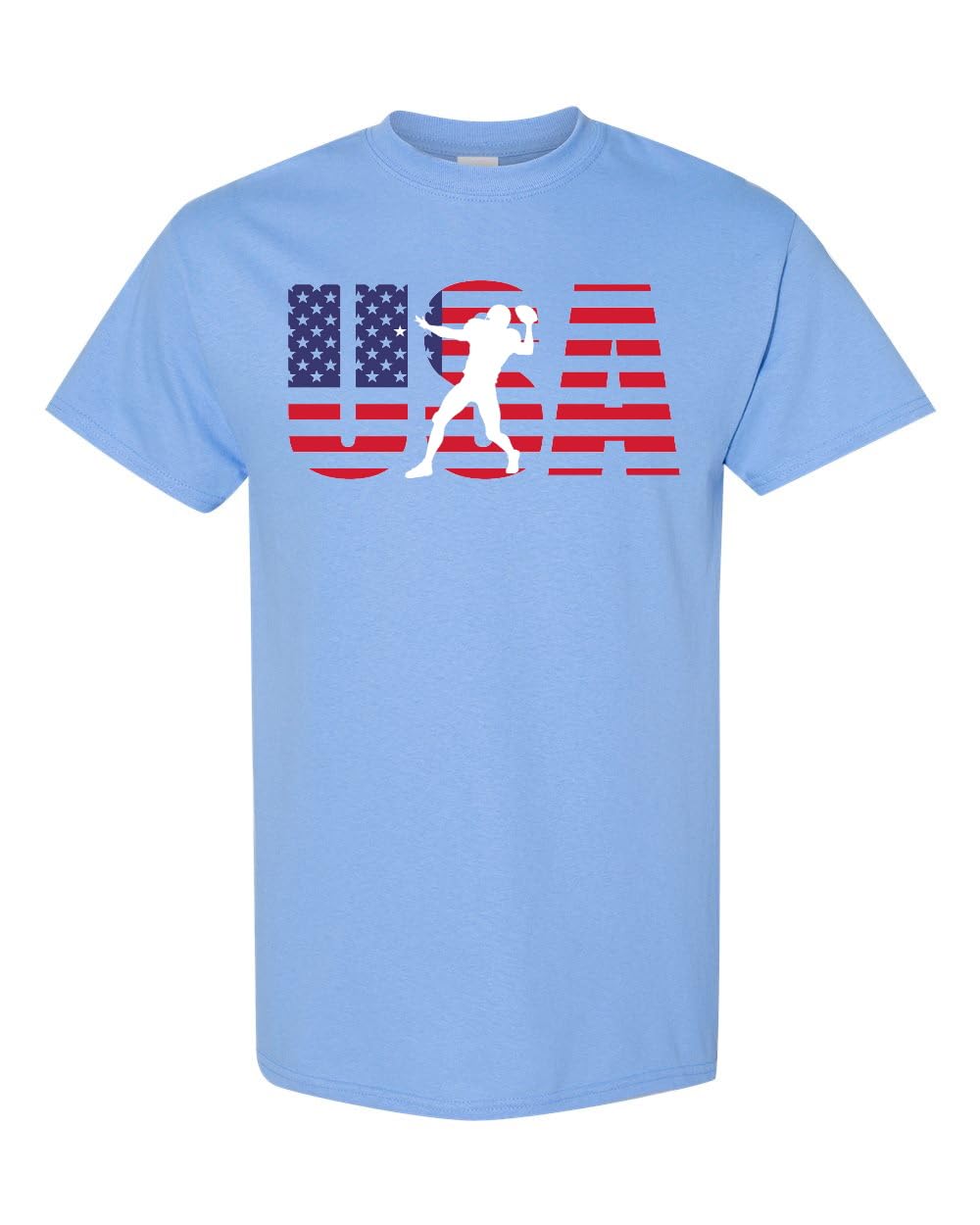 World and Space - Gridiron Legends: USA Flag Colors Football Silhouette Tee, Amweican Football T-Shirt
