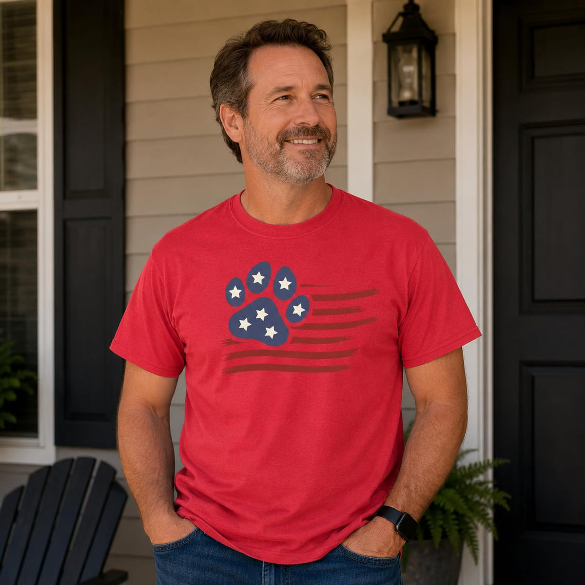 4th of July Dog Shirt for Men and Women, Patriotic American Flag Paw Print Tee