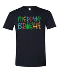 World and Space Merry and Bright Shirt Merry Christmas Tee Print Casual Short Sleeve Tops Tees Christmas T-Shirt Gift
