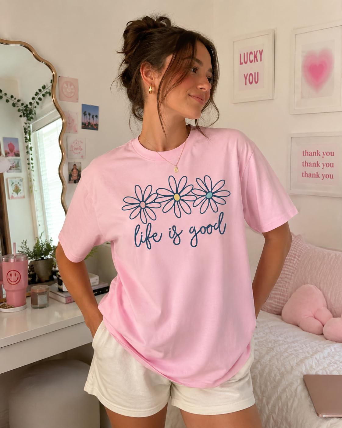 Life is Good Daisy Flower Graphic T-Shirt for Women Unisex Sizes