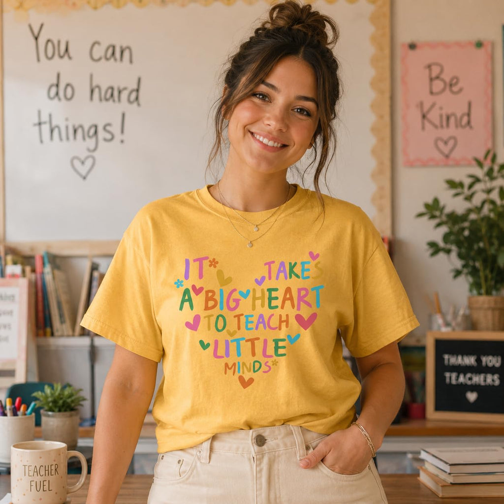 Preschool Teacher Graphic Tee, It Takes a Big Heart to Teach Little Minds, Cute Shirt for Women