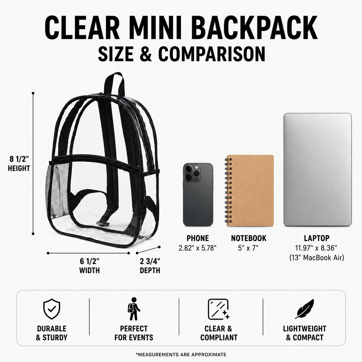 Clear Backpack, Stadium Approved Clear Bag for School, College, Sports, Concerts, and Travel