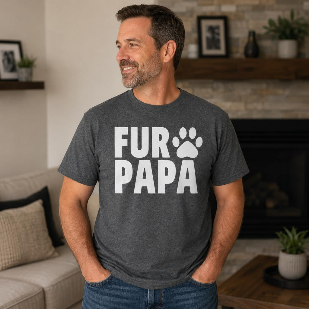 Fur Papa Funny Dog Dad T-Shirt for Men, Cute Paw Graphic Tee, Gift for Dog Lovers