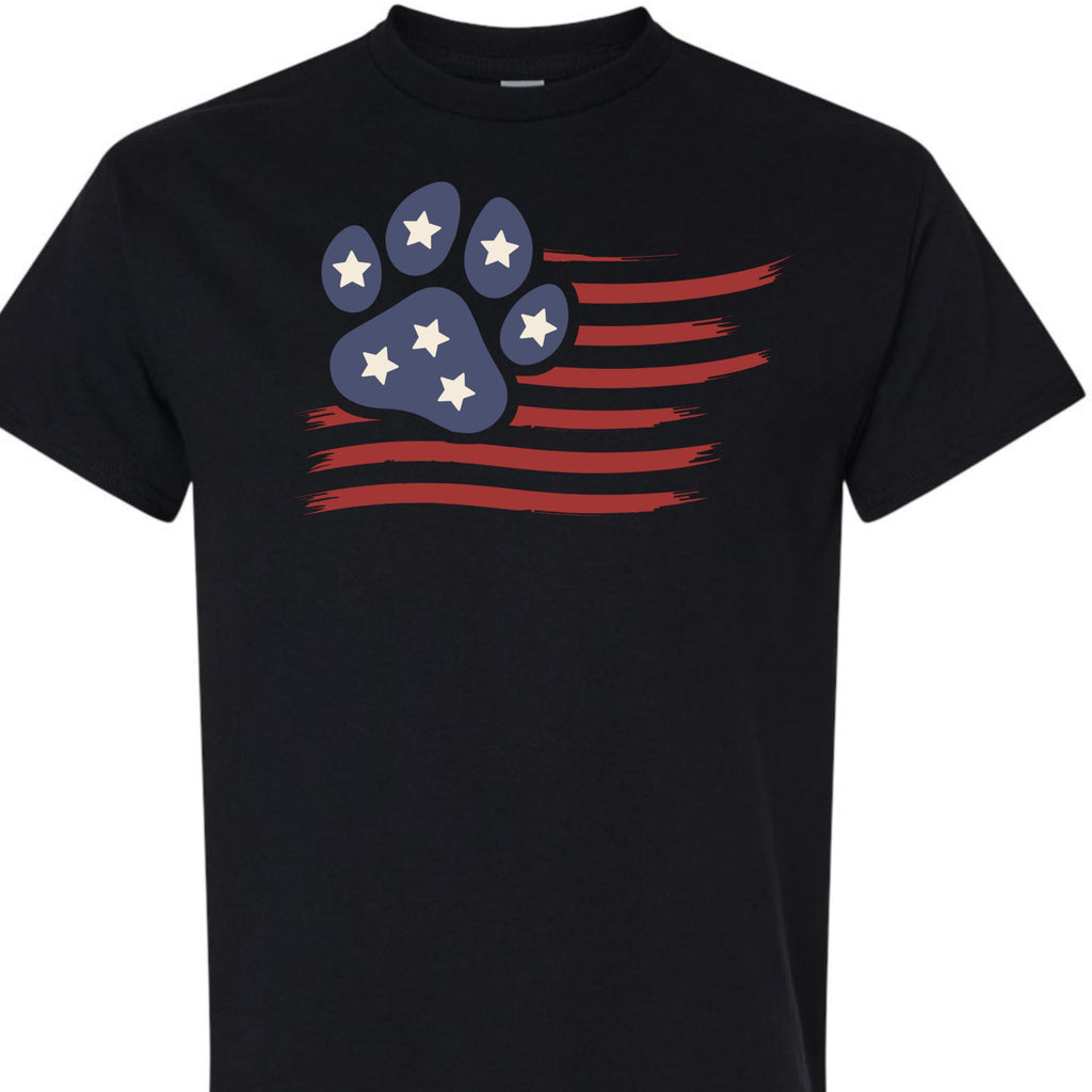 4th of July Dog Shirt for Men and Women, Patriotic American Flag Paw Print Tee