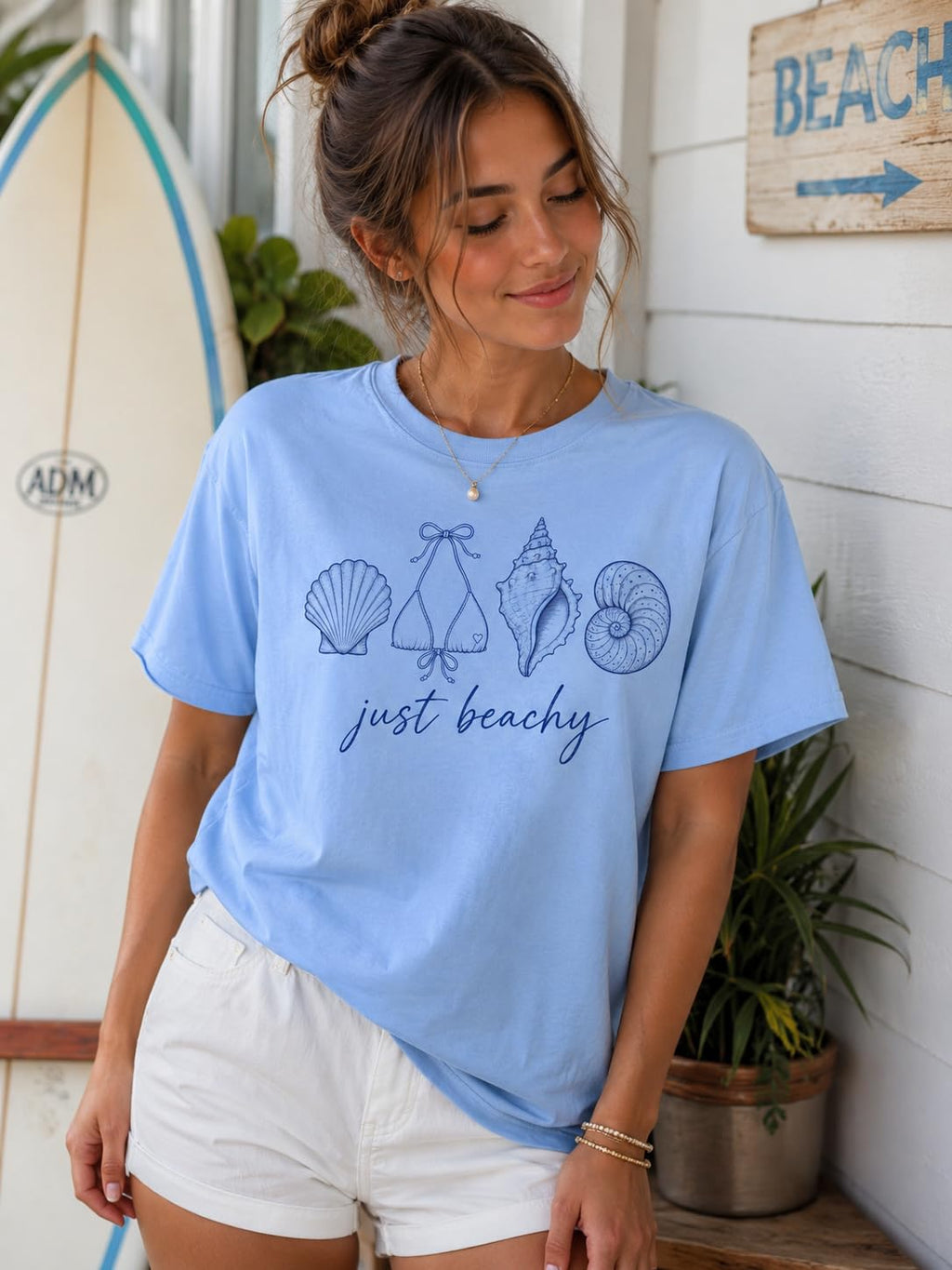 Just Beachy Graphic T-Shirt for Women, Coastal Summer Tee