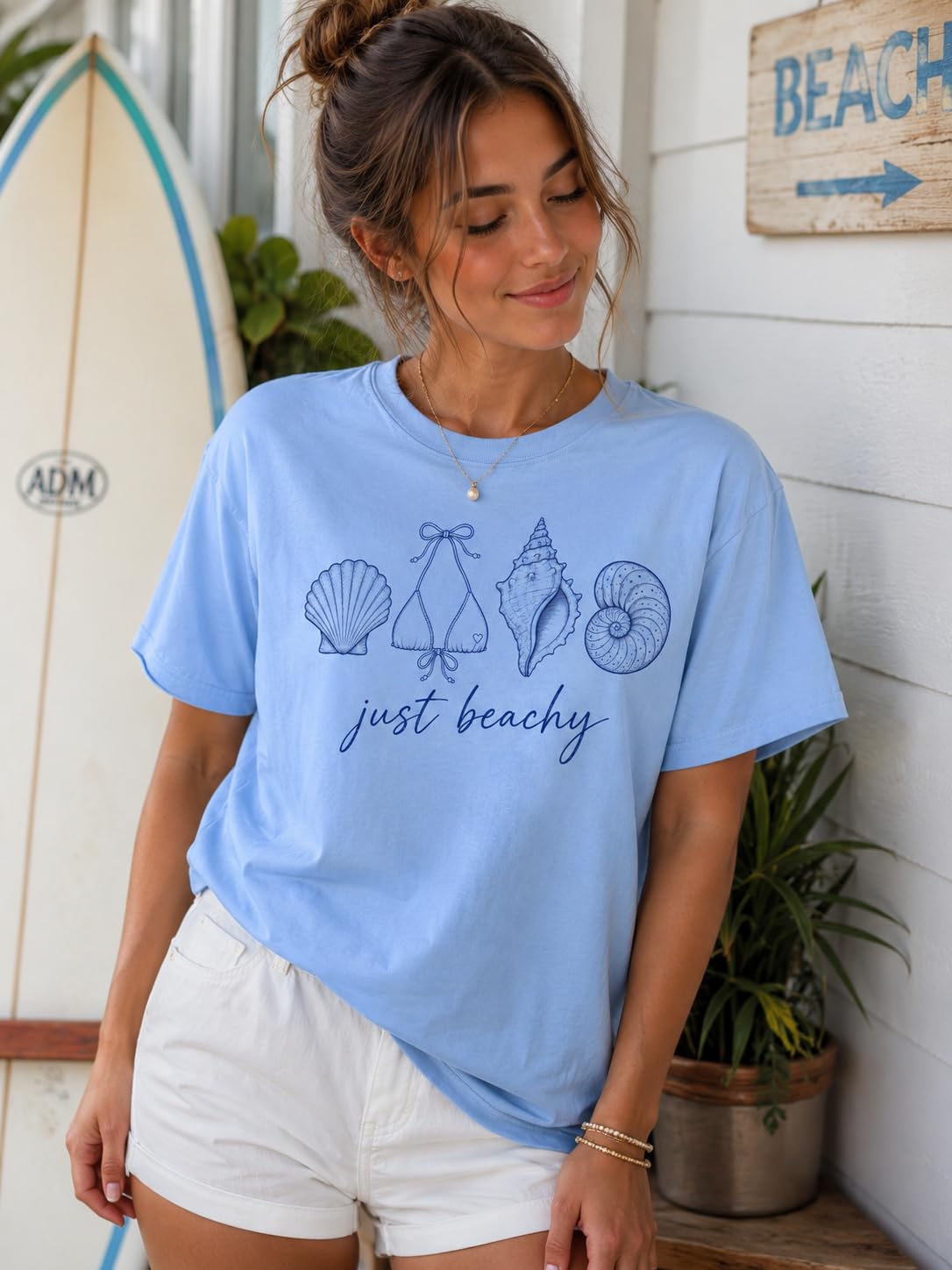 Just Beachy Graphic T-Shirt for Women, Coastal Summer Tee