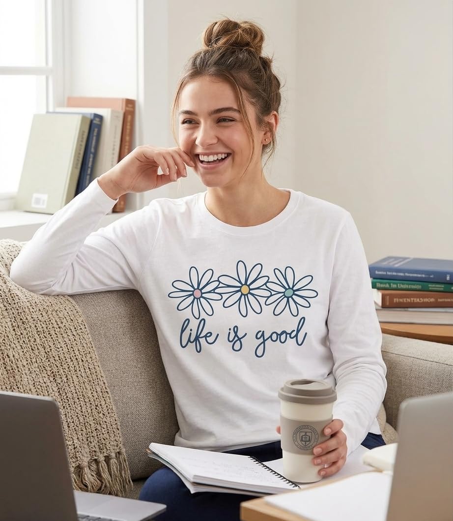 Life is Good Daisy Flower Graphic T-Shirt for Women Unisex Sizes