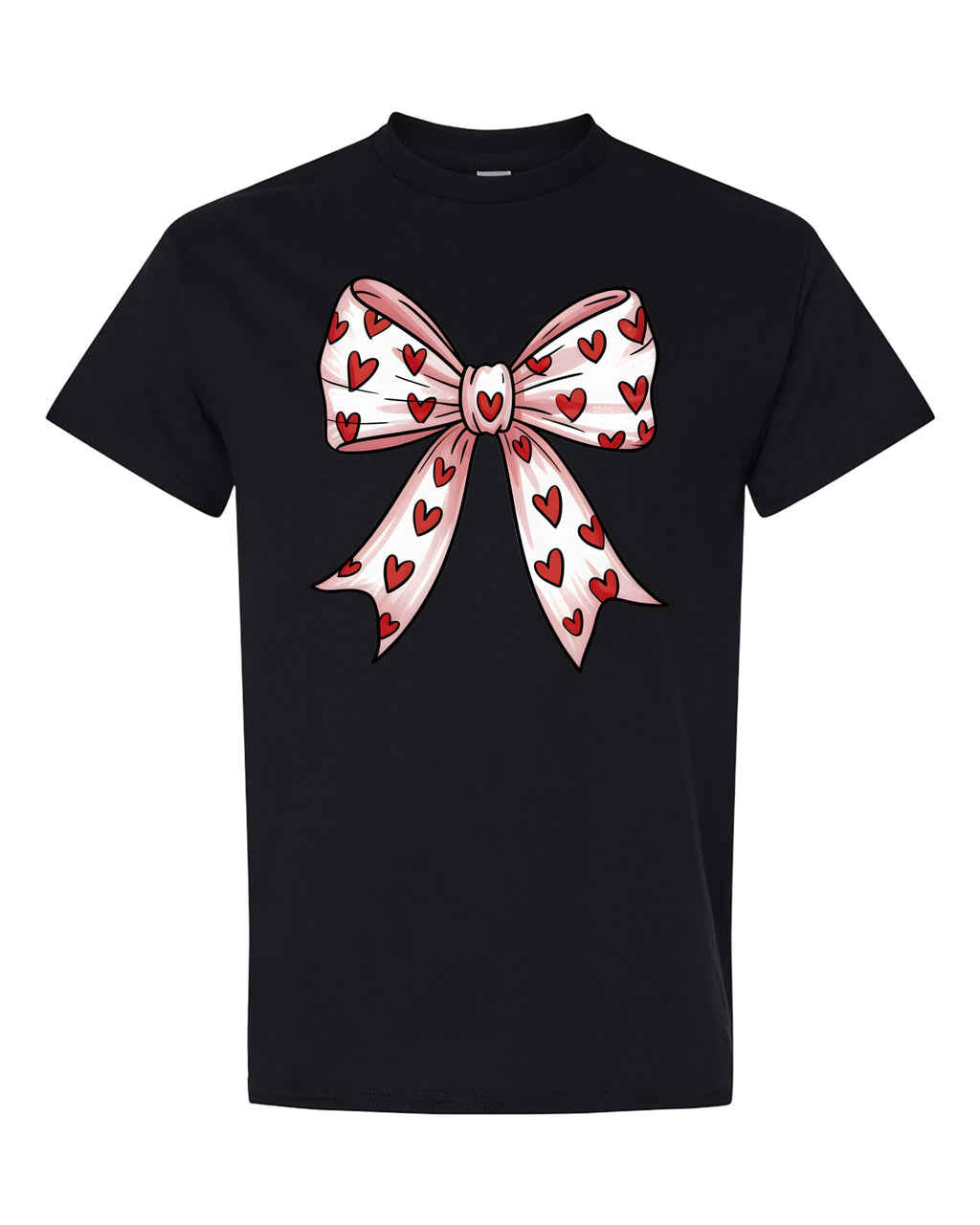 Cute Bow Shirt for Women – Heart Pattern Ribbon Graphic T-Shirt, Aesthetic Style
