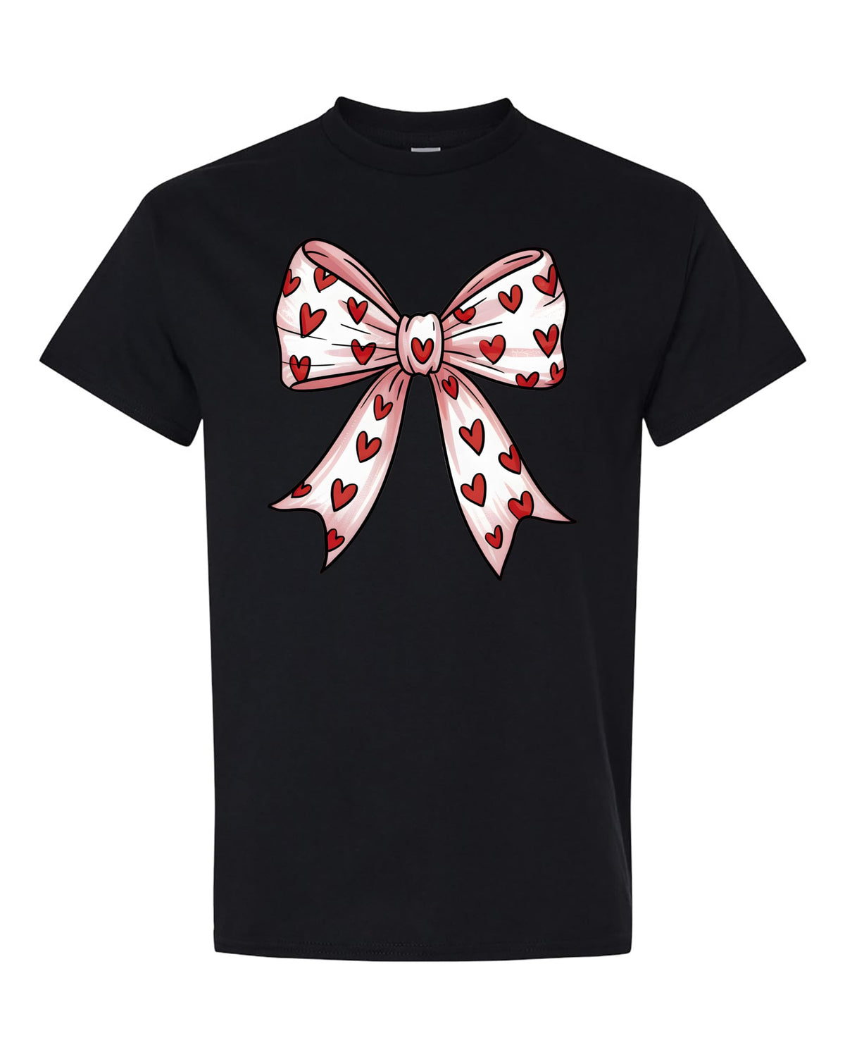 Cute Bow Shirt for Women – Heart Pattern Ribbon Graphic T-Shirt, Aesthetic Style