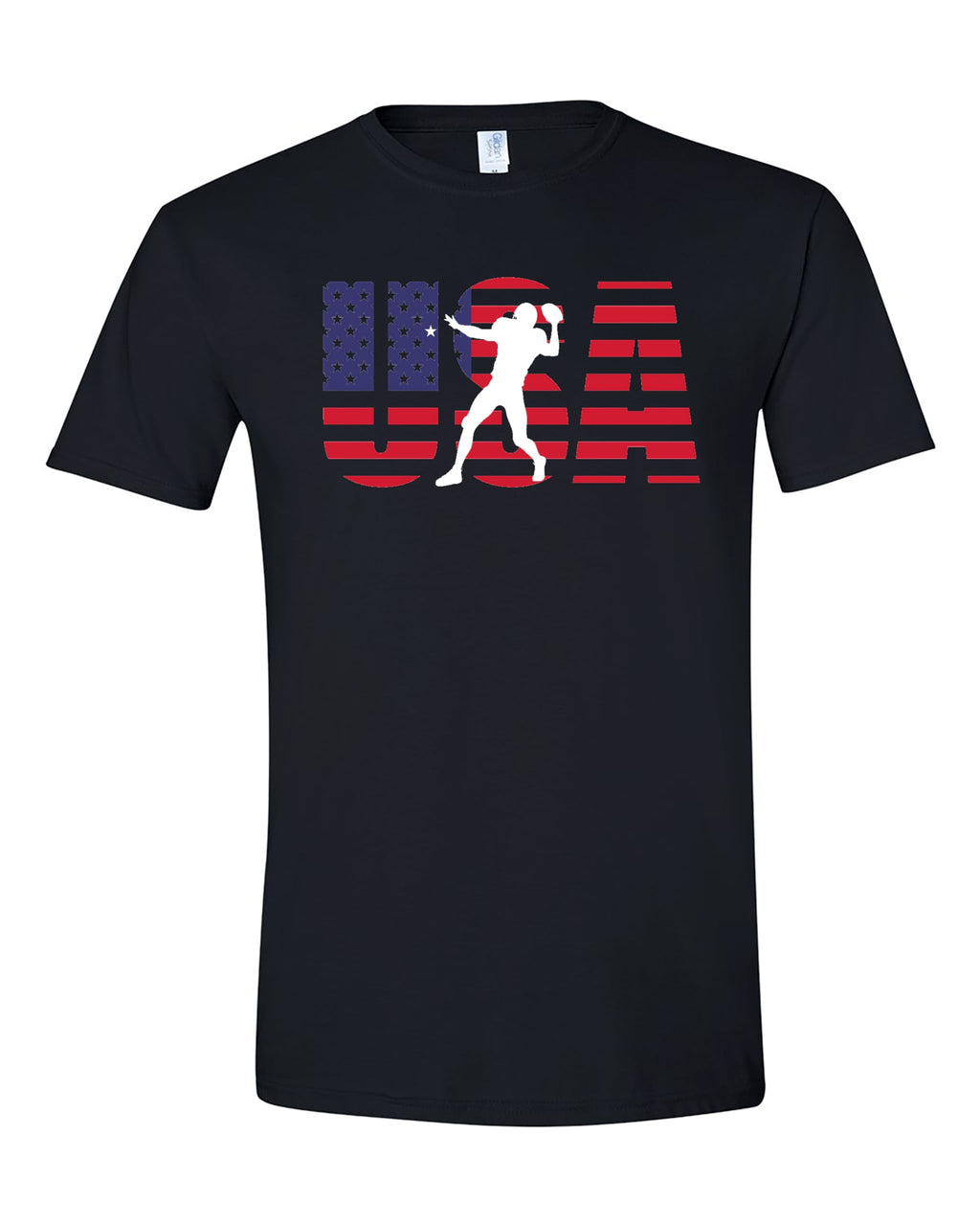 World and Space - Gridiron Legends: USA Flag Colors Football Silhouette Tee, Amweican Football T-Shirt