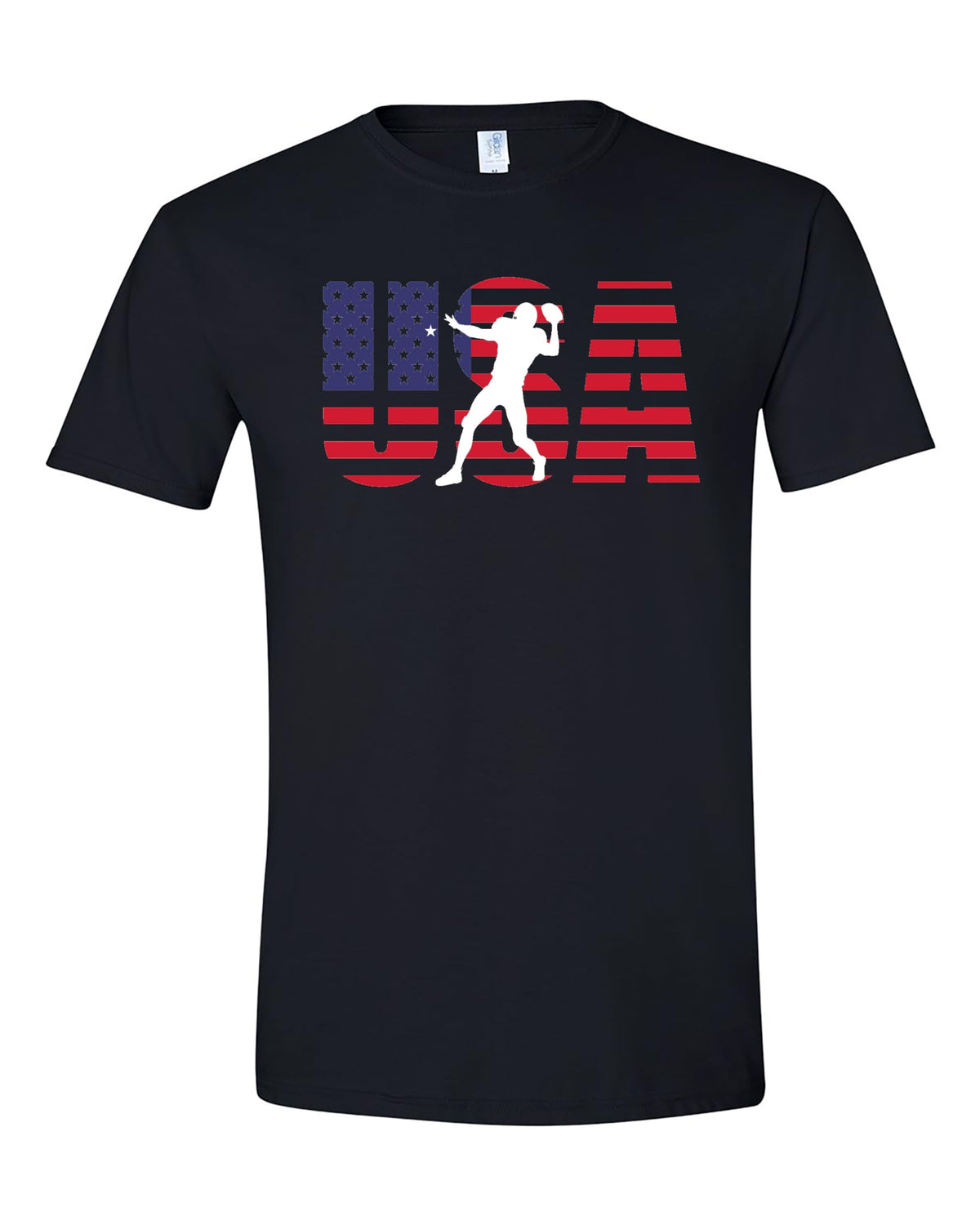 World and Space - Gridiron Legends: USA Flag Colors Football Silhouette Tee, Amweican Football T-Shirt