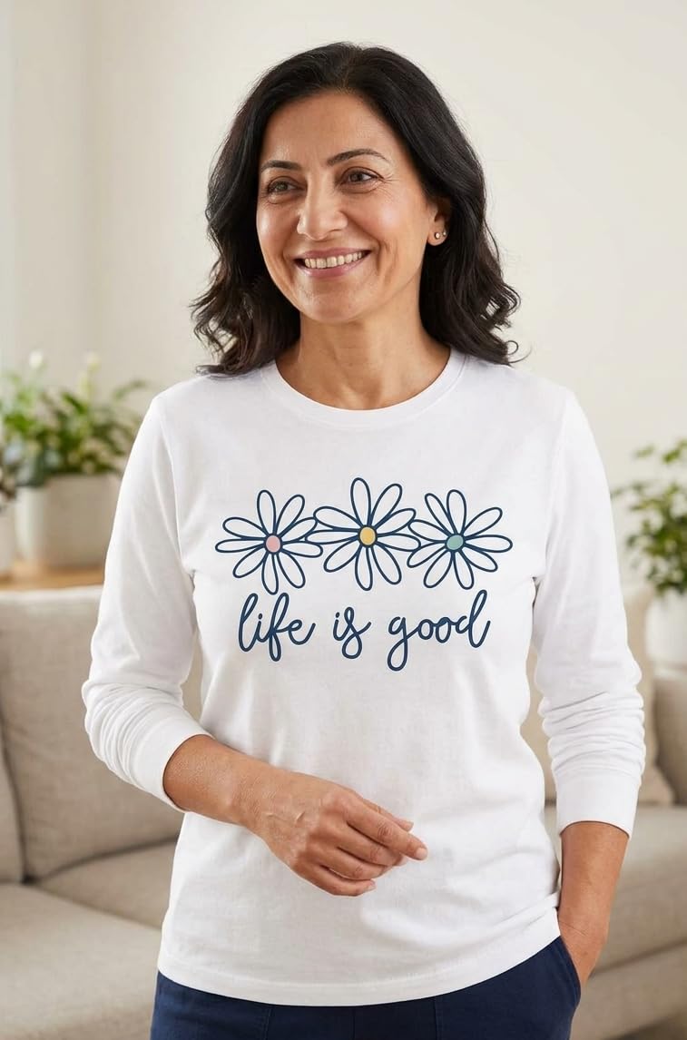 Life is Good Daisy Flower Graphic T-Shirt for Women Unisex Sizes