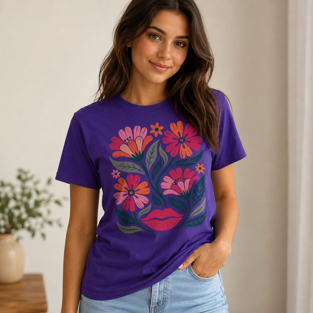 Women's Floral Graphic Tee Colorful Flower Design T-Shirt