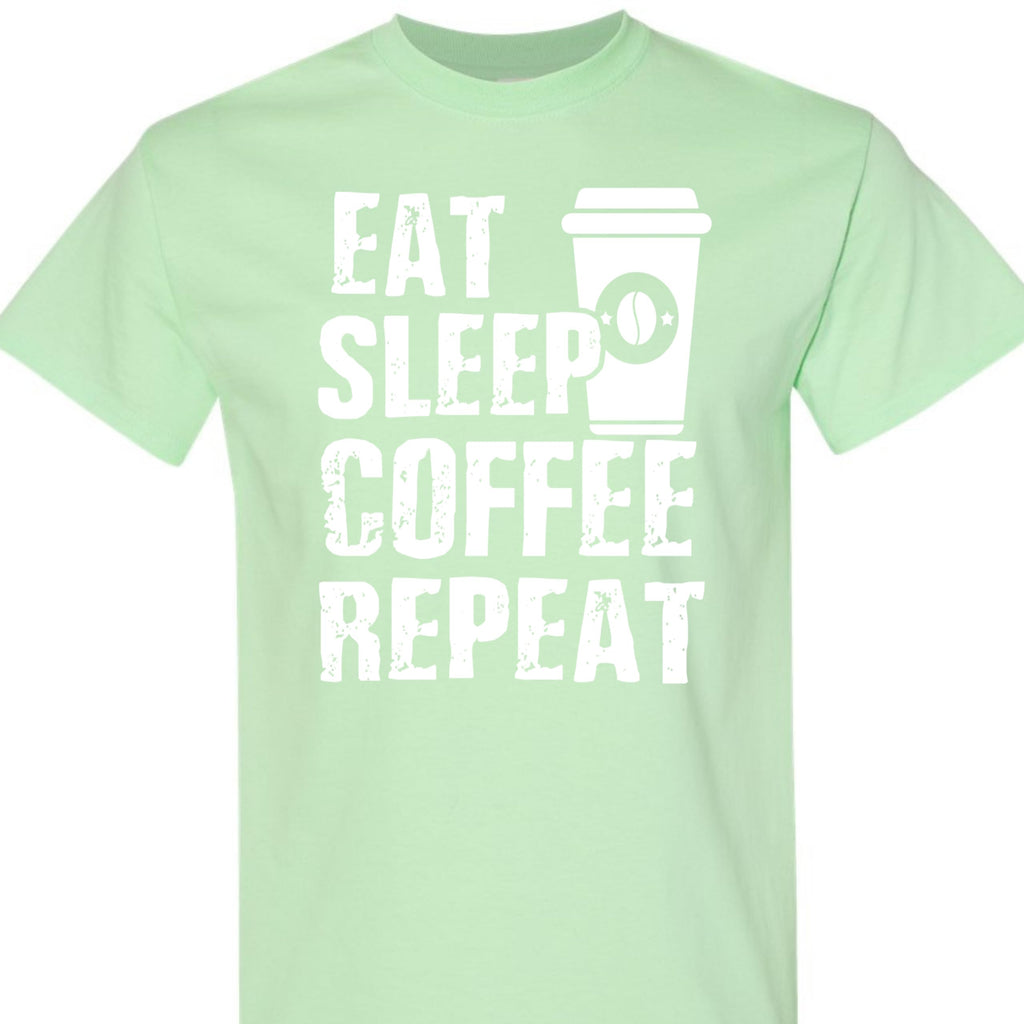 Eat Sleep Coffee Repeat Graphic Tee, Funny Caffeine Addict Quote Shirt for Women and Men, Trendy Barista Coffee Lover Gift