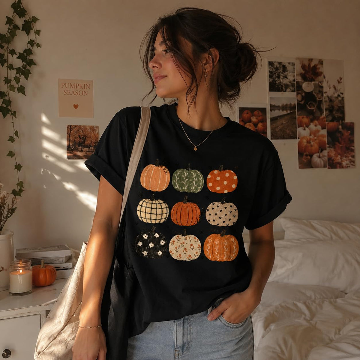 Fall Pumpkin Autumn Graphic T-Shirt for Women and Men