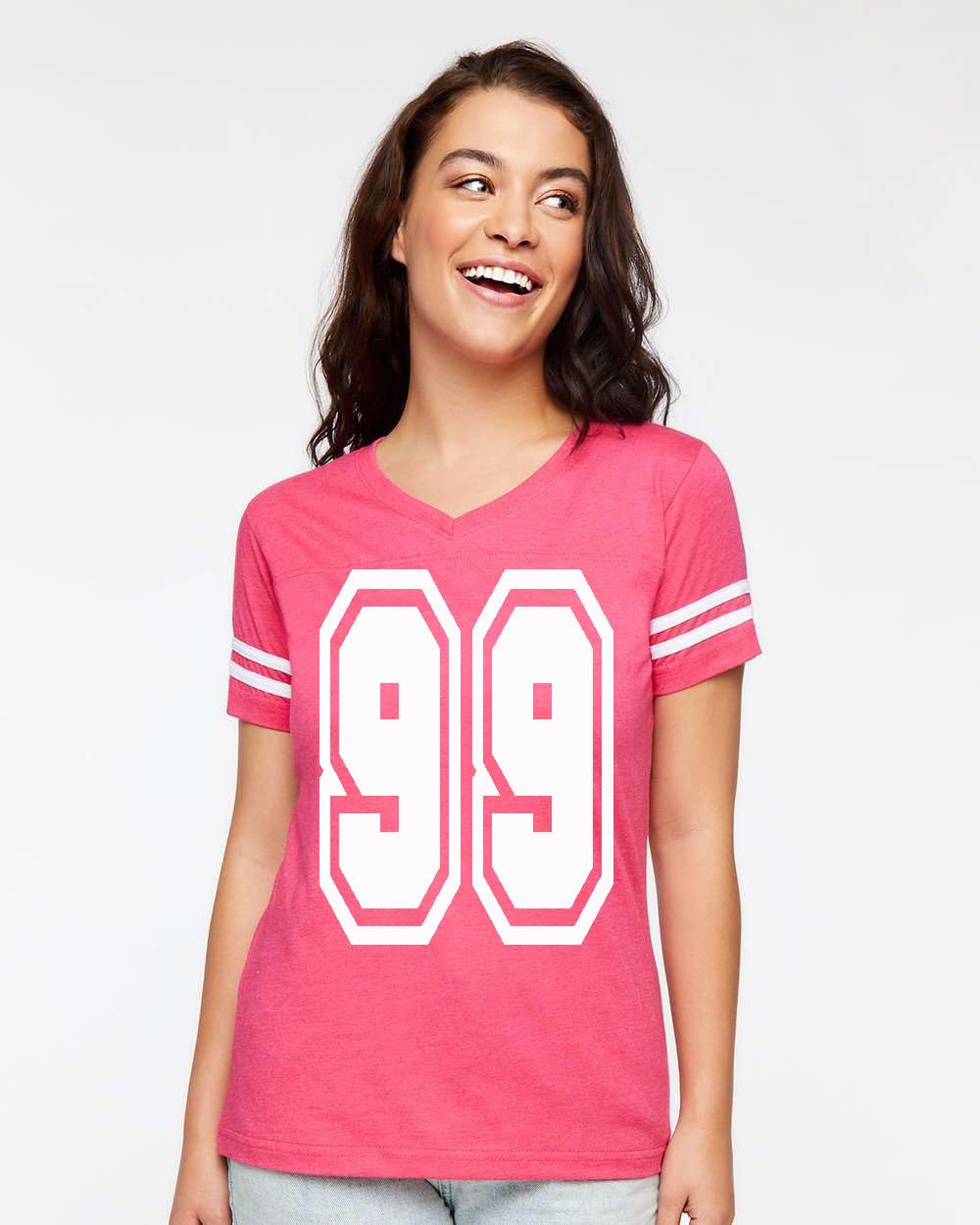 Custom Women's Football V-Neck Jersey T-Shirt, Fine Jersey Material