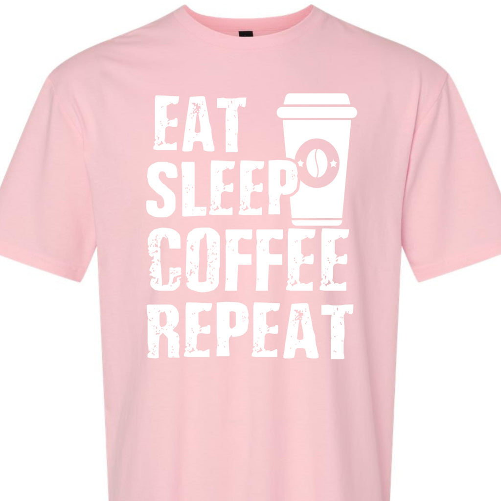 Eat Sleep Coffee Repeat Graphic Tee, Funny Caffeine Addict Quote Shirt for Women and Men, Trendy Barista Coffee Lover Gift