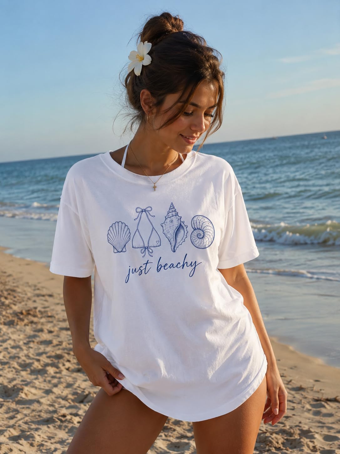 Just Beachy Graphic T-Shirt for Women, Coastal Summer Tee