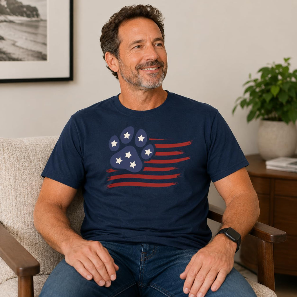 4th of July Dog Shirt for Men and Women, Patriotic American Flag Paw Print Tee