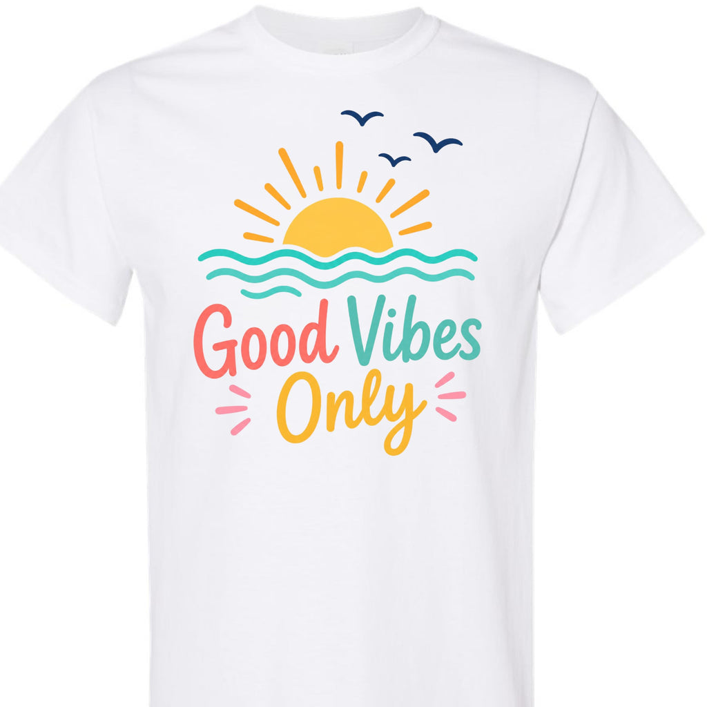 Good Vibes Only Vintage Retro Sunset Beach Graphic T-Shirt