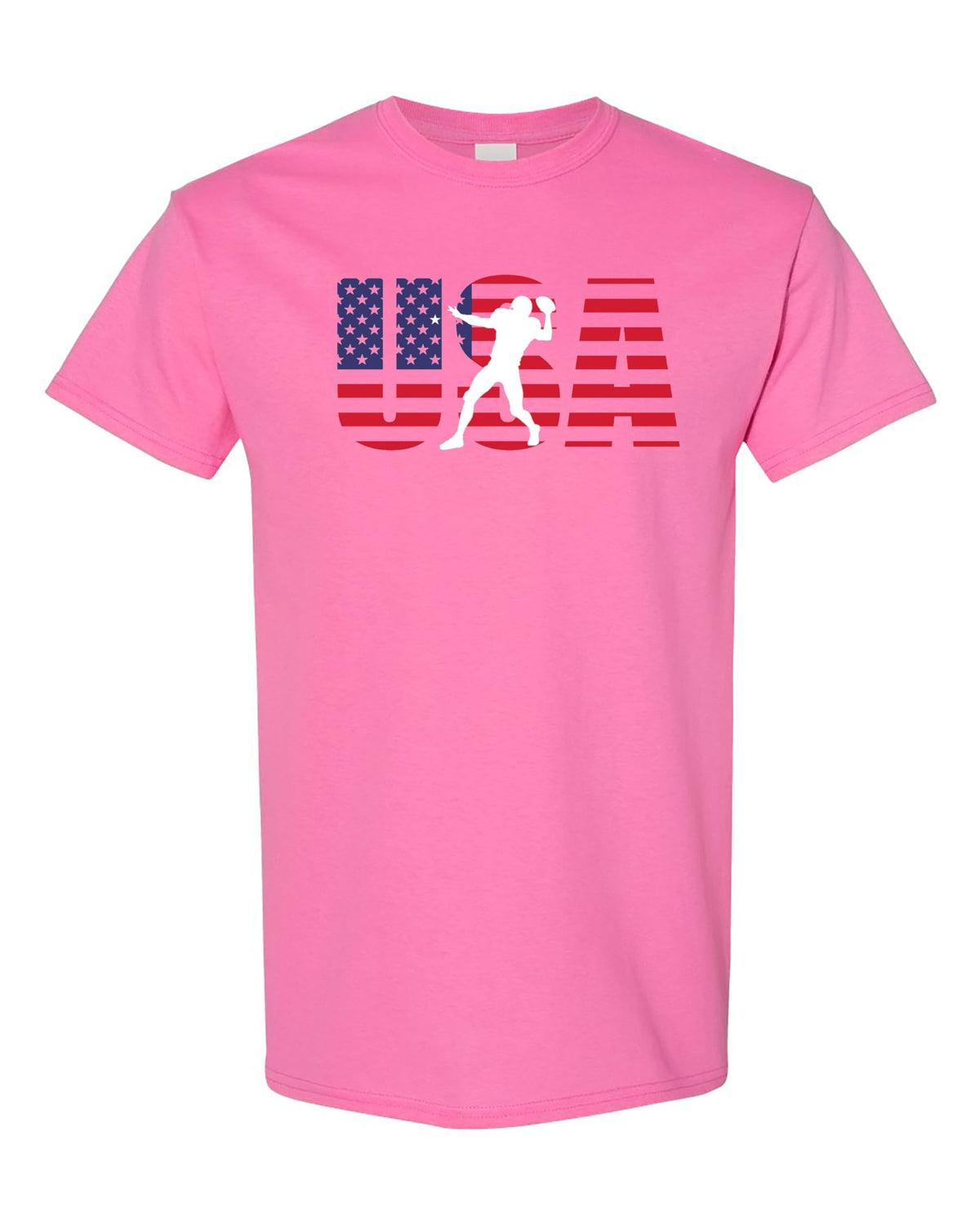 World and Space - Gridiron Legends: USA Flag Colors Football Silhouette Tee, Amweican Football T-Shirt