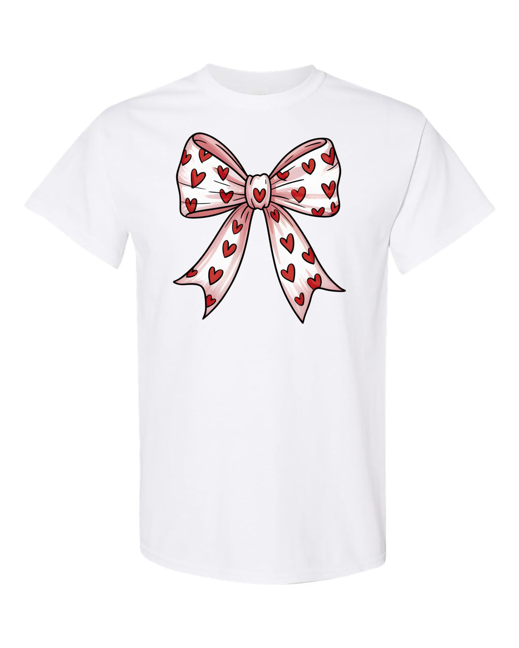 Cute Bow Shirt for Women – Heart Pattern Ribbon Graphic T-Shirt, Aesthetic Style