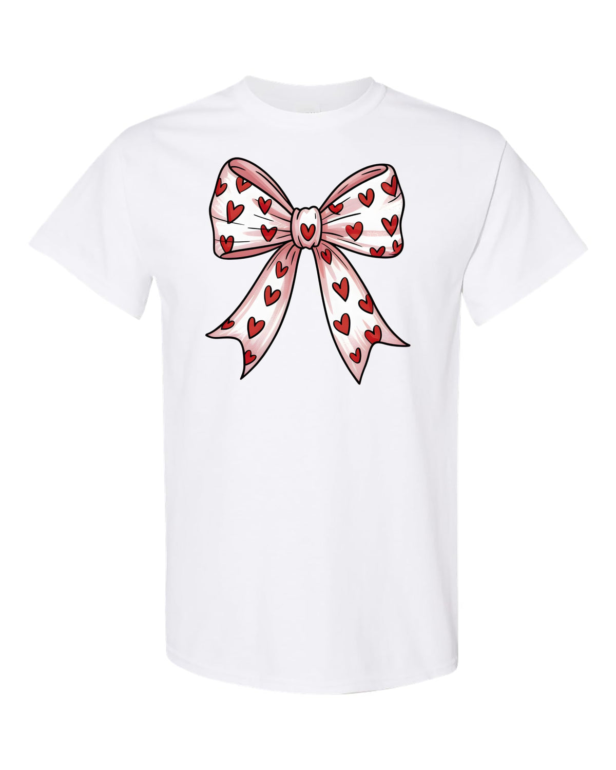 Cute Bow Shirt for Women – Heart Pattern Ribbon Graphic T-Shirt, Aesthetic Style