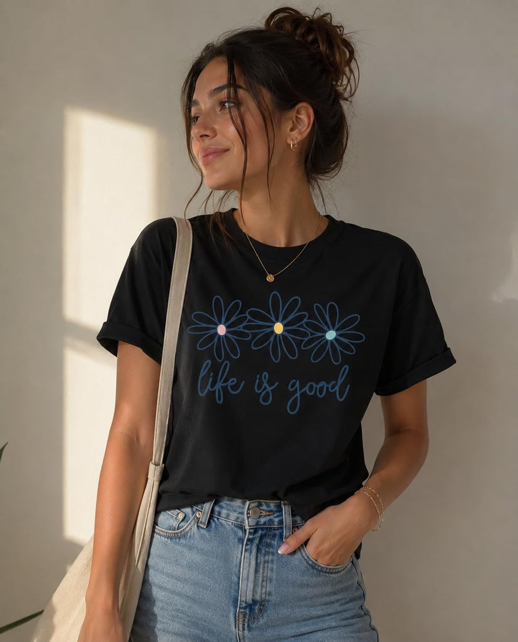 Life is Good Daisy Flower Graphic T-Shirt for Women Unisex Sizes