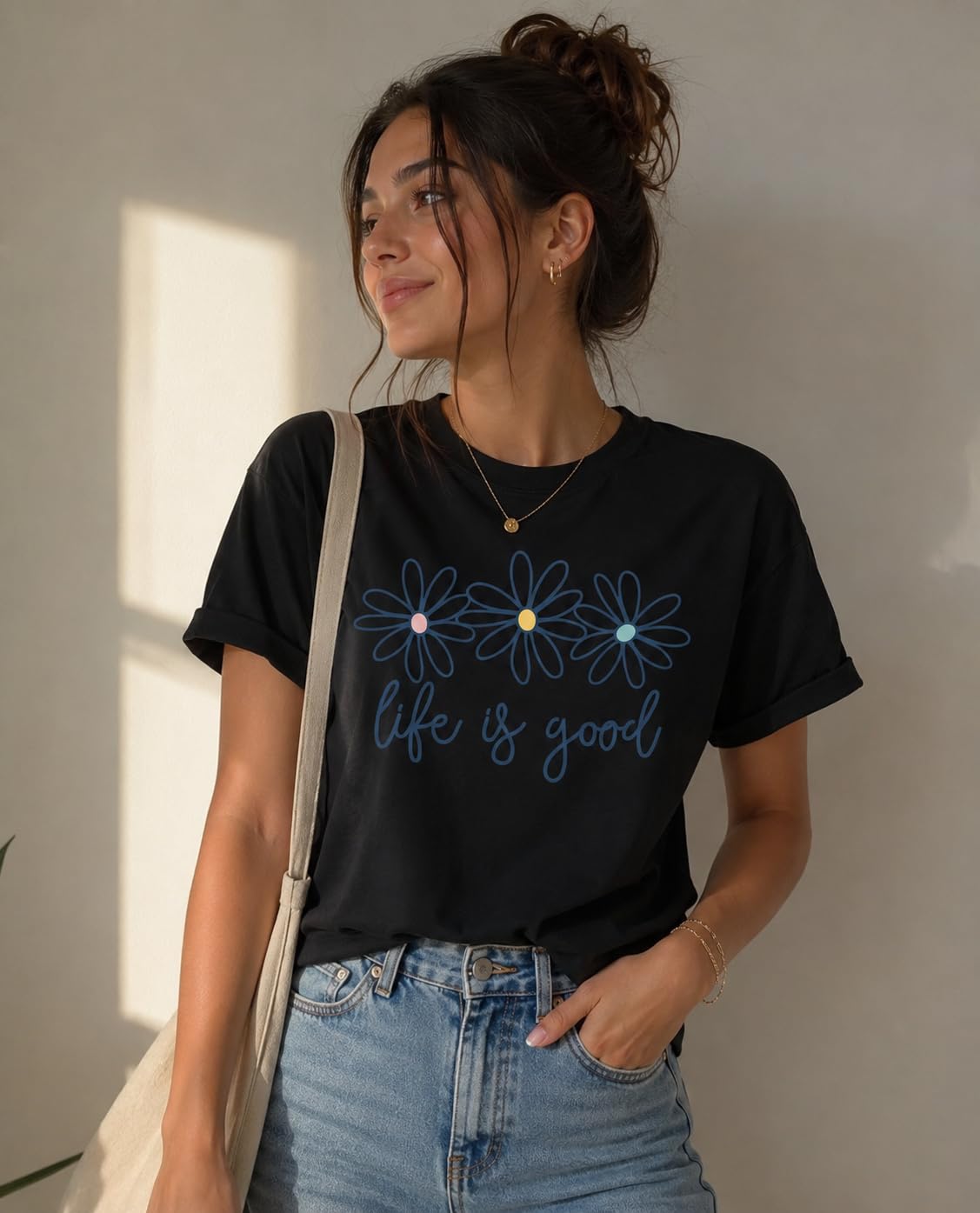 Life is Good Daisy Flower Graphic T-Shirt for Women Unisex Sizes