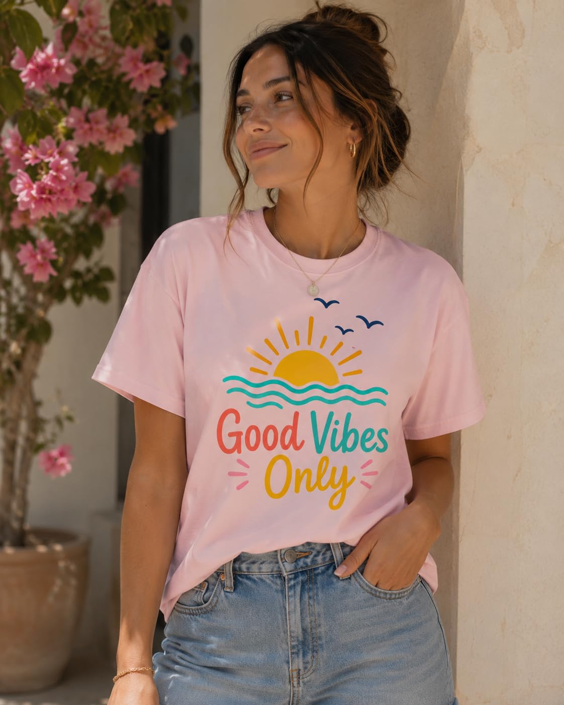 Good Vibes Only Vintage Retro Sunset Beach Graphic T-Shirt