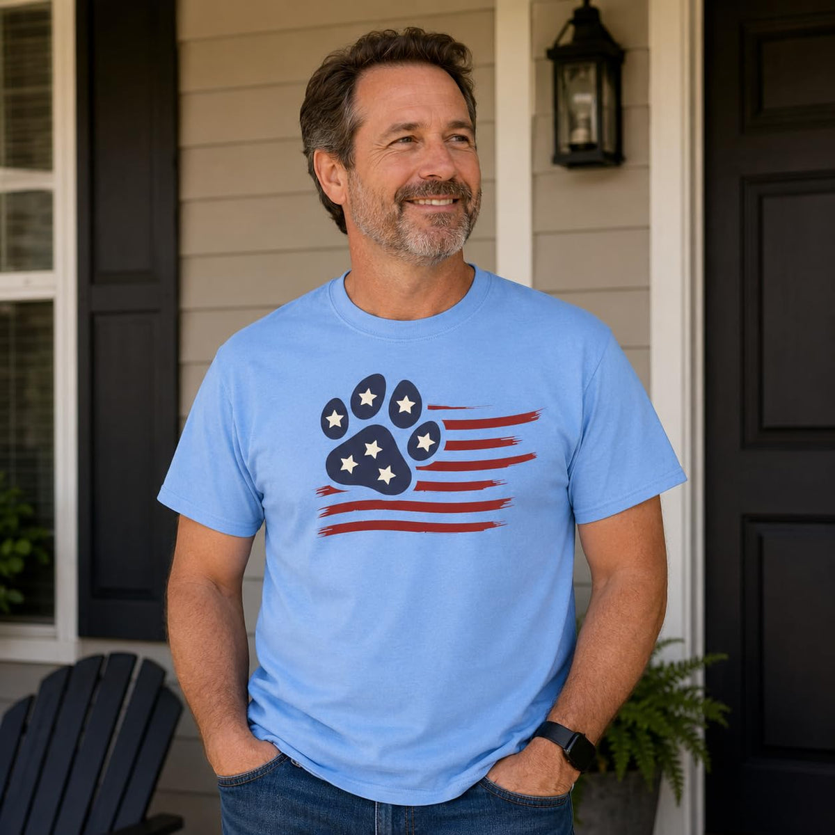 4th of July Dog Shirt for Men and Women, Patriotic American Flag Paw Print Tee