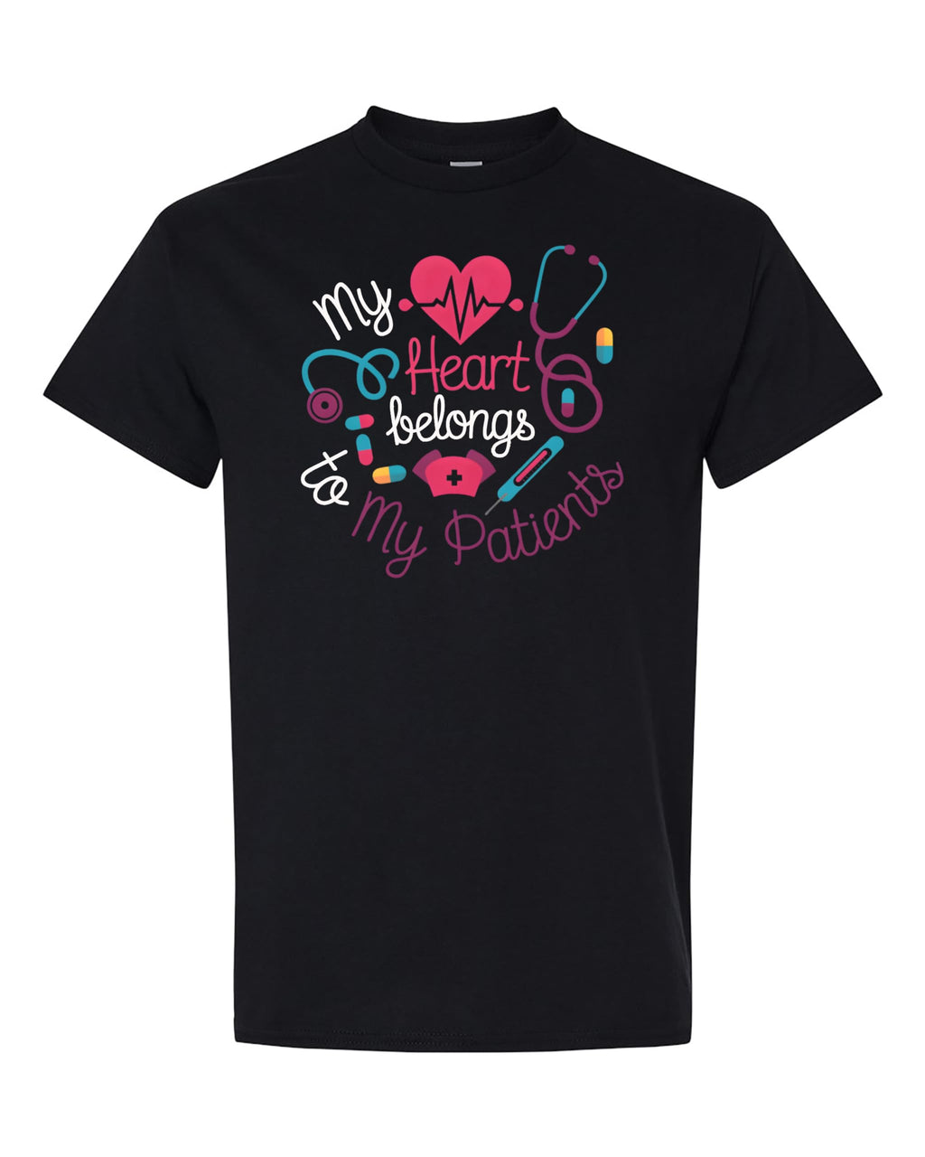 World and Space My Heart Belongs to My Patients T-Shirt – Nurse & Healthcare Worker Appreciation Gift – Medical Themed