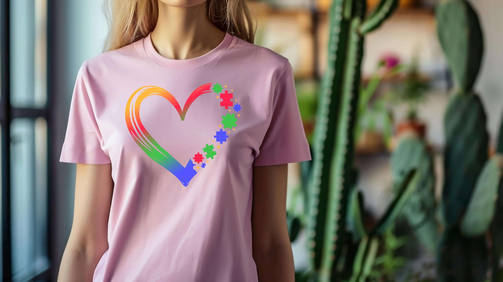 World and Space Autism Awareness Heart Mom T-Shirt, Puzzle Design Support Tee Shirt