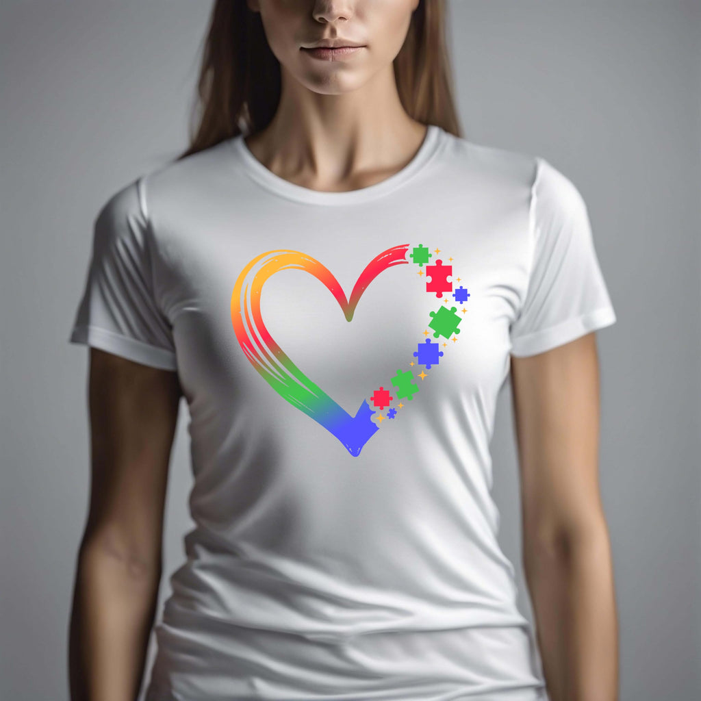 World and Space Autism Awareness Heart Mom T-Shirt, Puzzle Design Support Tee Shirt