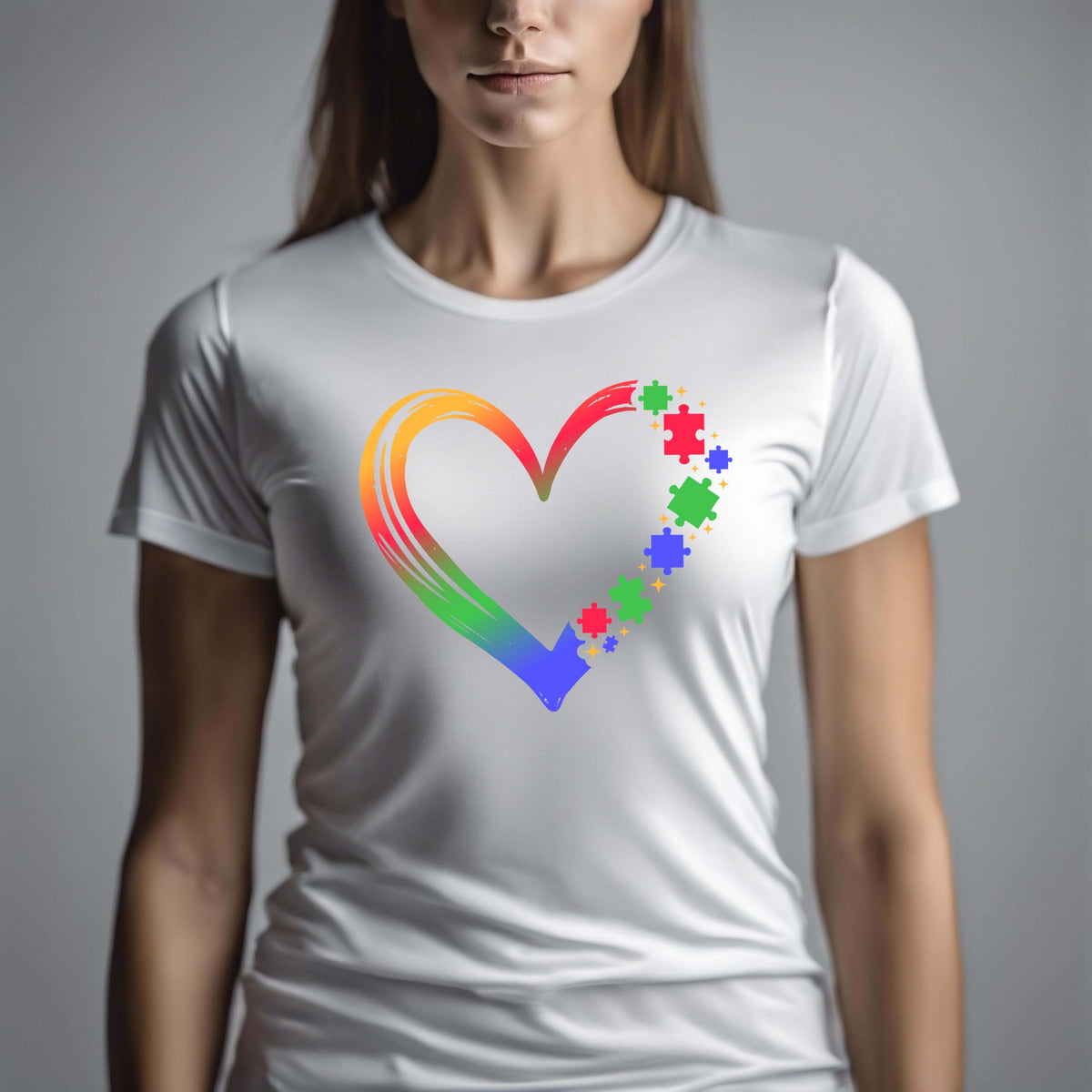 World and Space Autism Awareness Heart Mom T-Shirt, Puzzle Design Support Tee Shirt