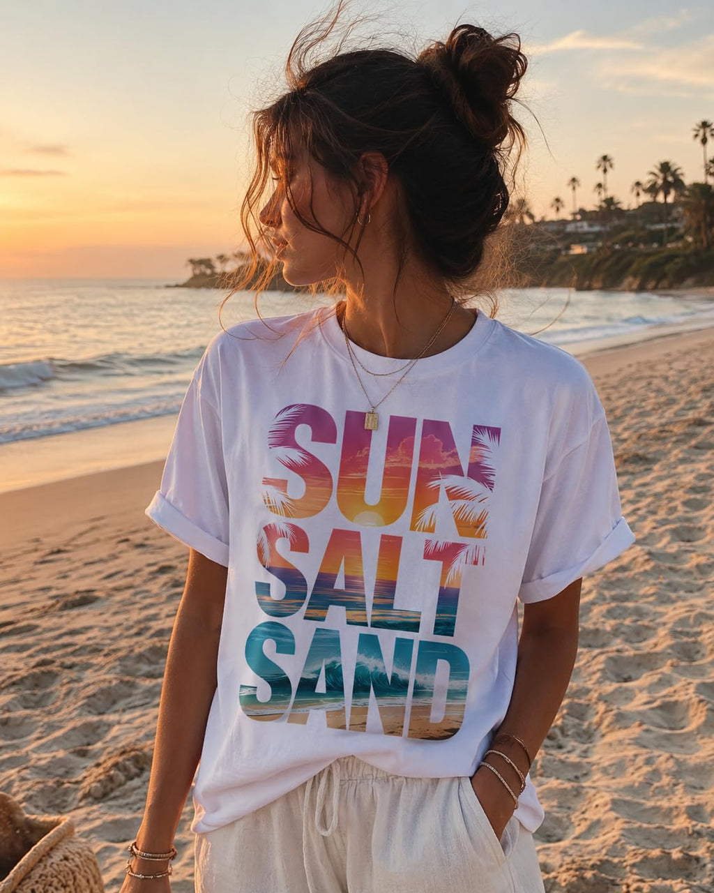 Sun Salt Sand Graphic Tee for Women Beach Vacation T-Shirt