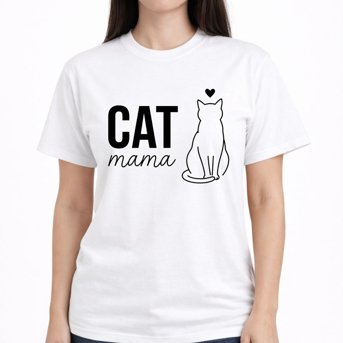 Cat Mama T-Shirt for Women, Cute Cat Lover Graphic Tee, Minimalist Pet Shirt, Casual Soft Cotton Top