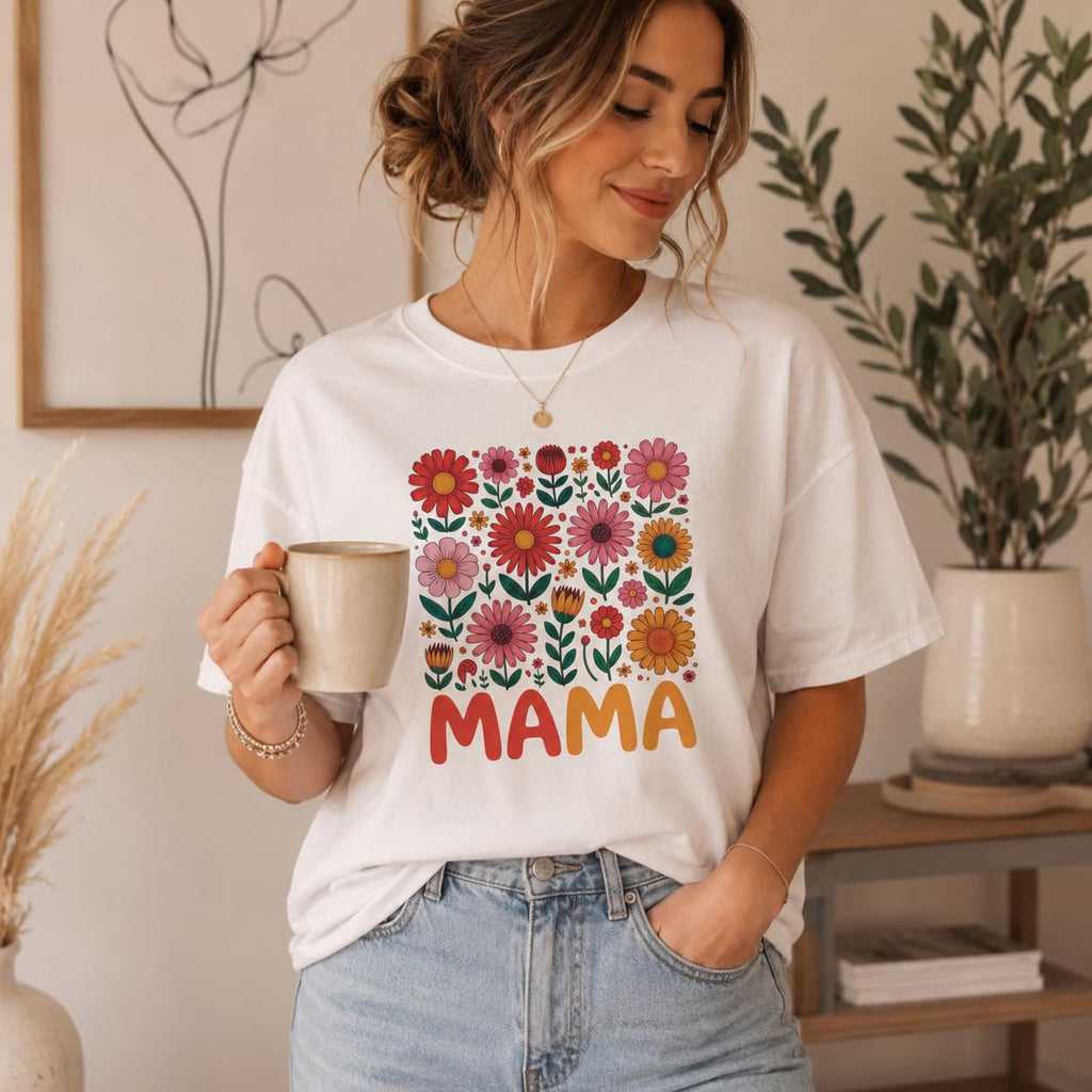 Mama Flower Shirt for Women, Cute Floral Graphic Tee, Retro Wildflower T-Shirt