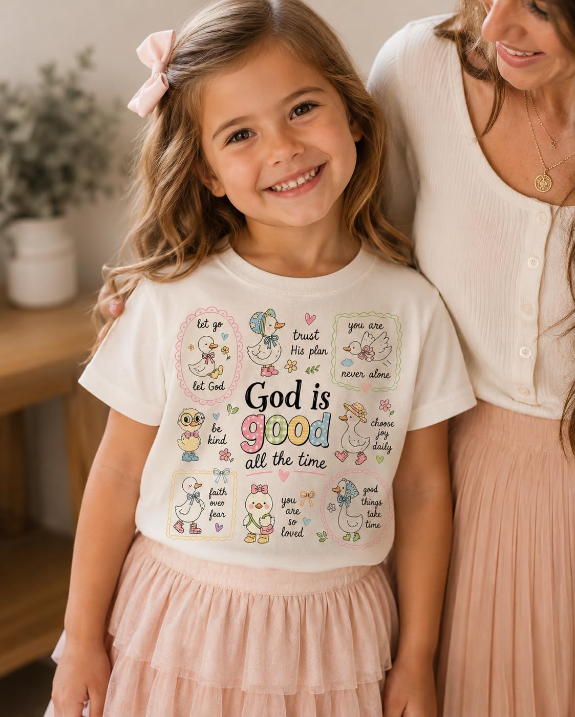 God is Good All The Time Shirt for Girls, Christian Graphic Tee, Faith Based Kids T-Shirt, Cute Duck Graphic
