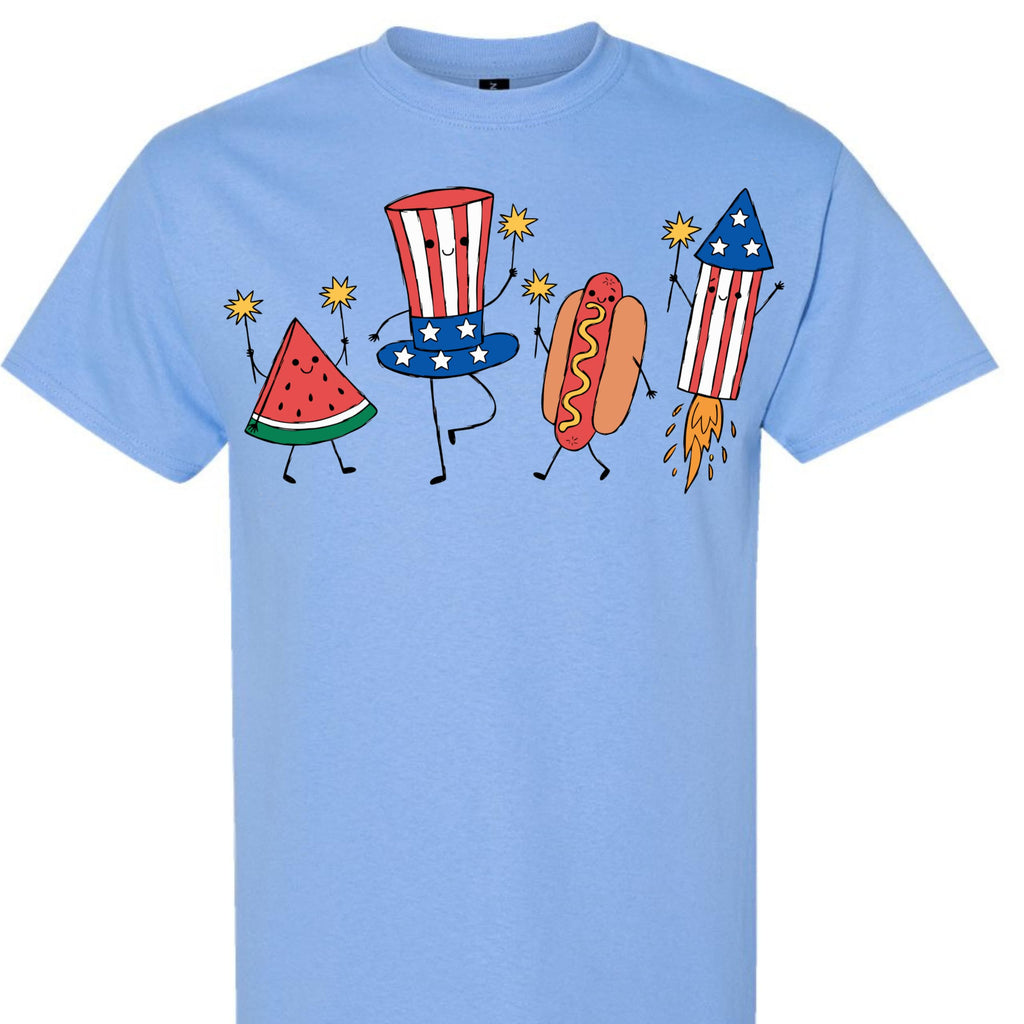 July 4th Patriotic Graphic Tee for Women, Independence Day American Flag Fireworks Top, USA Summer Shirt