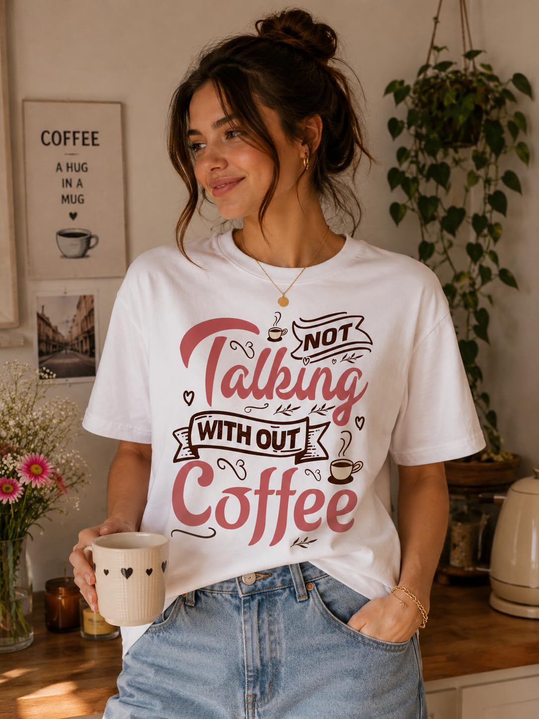 Coffee Lover Graphic T-Shirt, Funny Not Talking Without Coffee Quote Tee