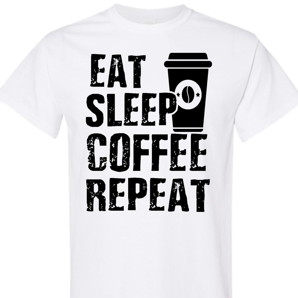 Eat Sleep Coffee Repeat Graphic Tee, Funny Caffeine Addict Quote Shirt for Women and Men, Trendy Barista Coffee Lover Gift