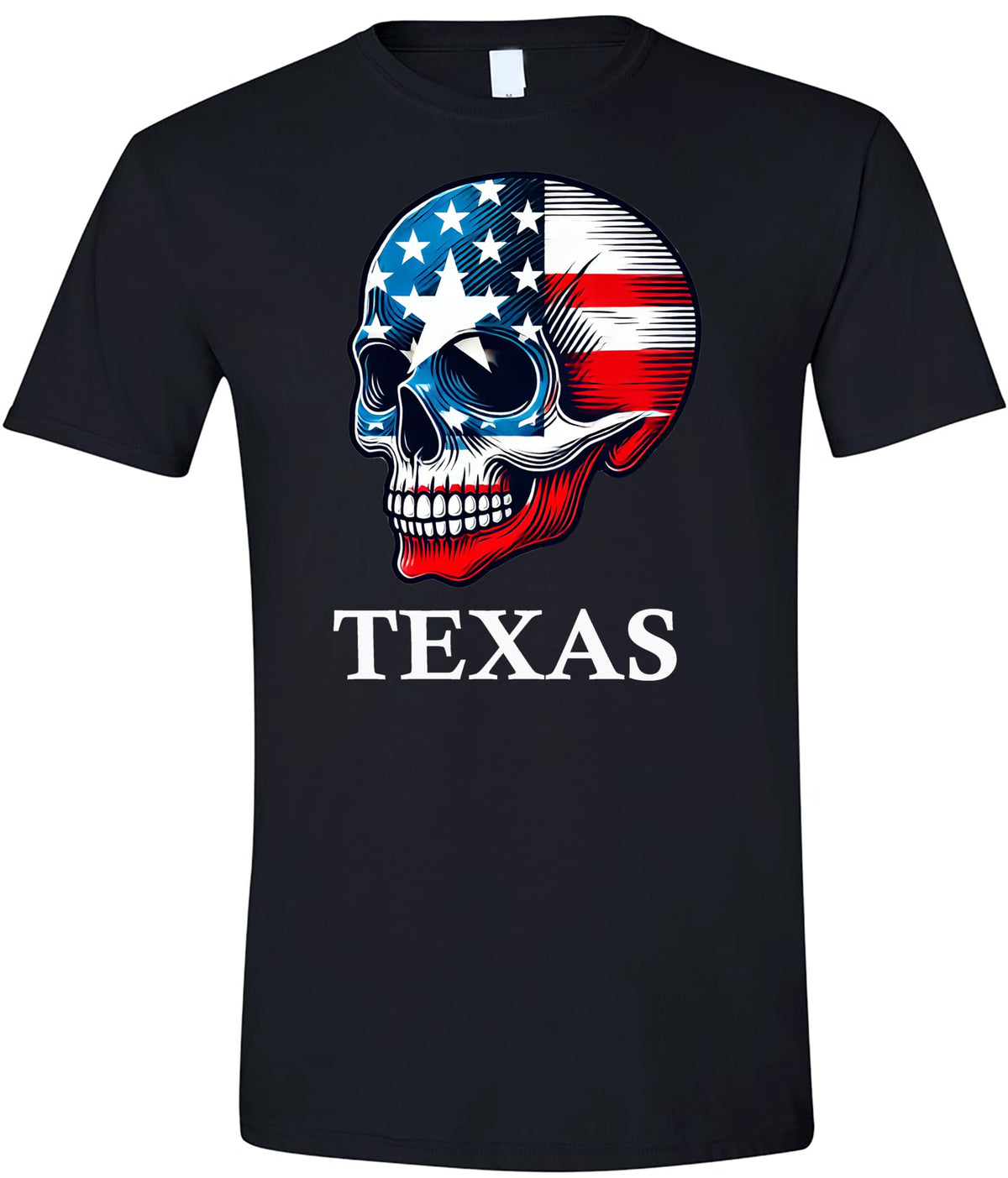 World and Space Men's Patriotic Texas Skull Graphic T-Shirt, American Flag Design, Multiple Colors