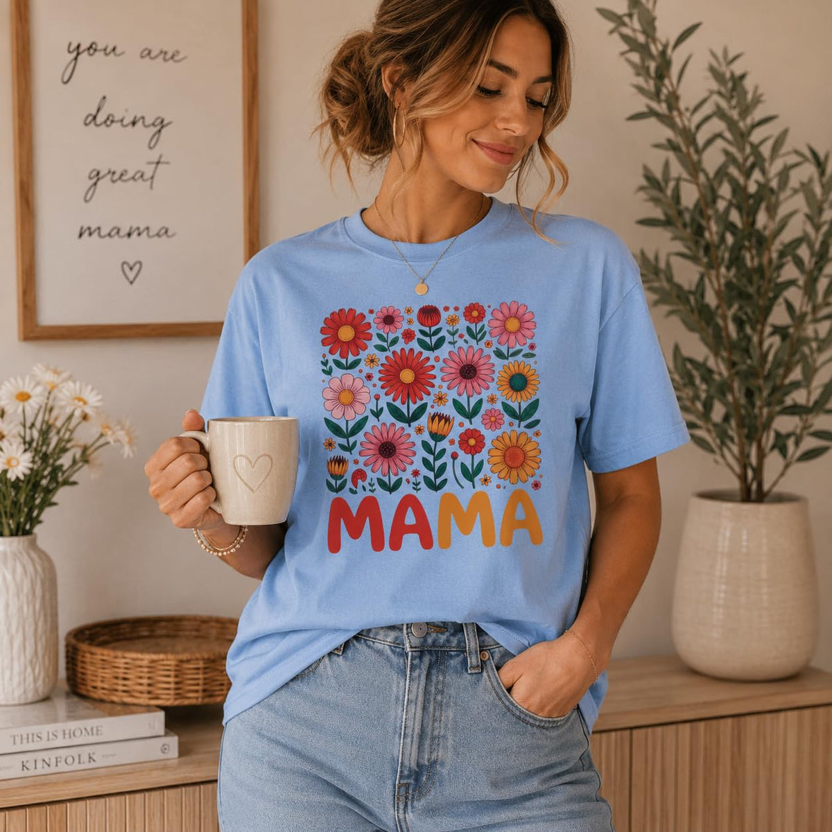 Mama Flower Shirt for Women, Cute Floral Graphic Tee, Retro Wildflower T-Shirt