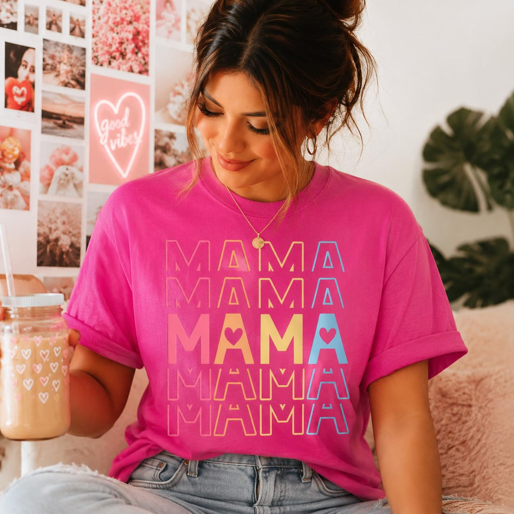Mama Graphic T-Shirt with Pastel Heart for Women