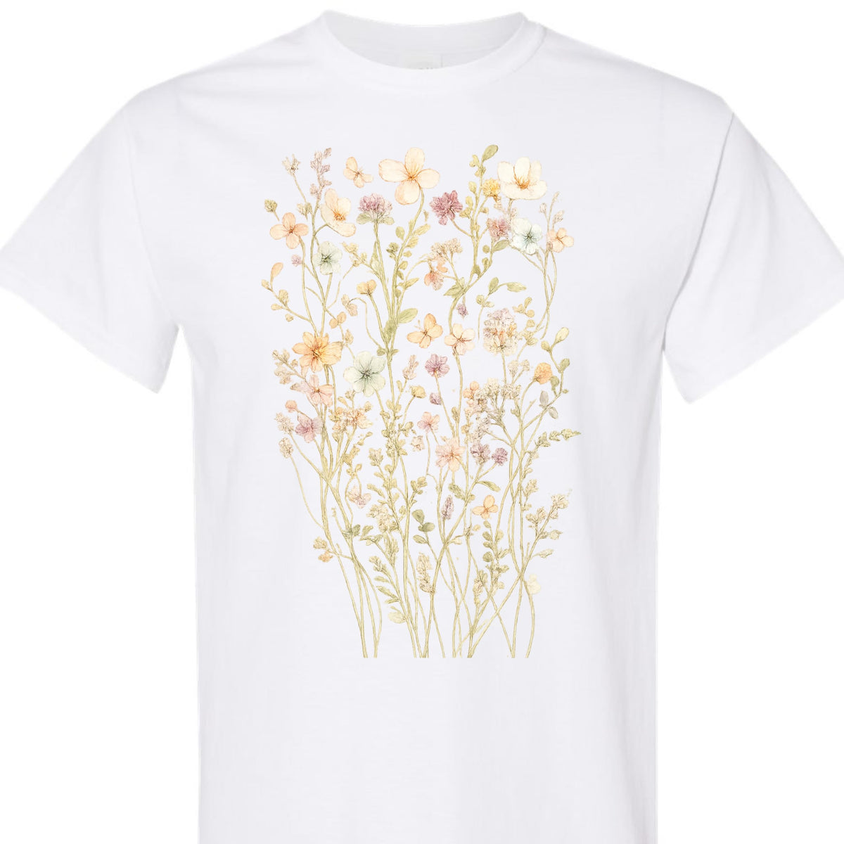 Boho Wildflower Floral T-Shirt for Women, Vintage Botanical Graphic Tee, Aesthetic Nature Theme, Casual Summer Top