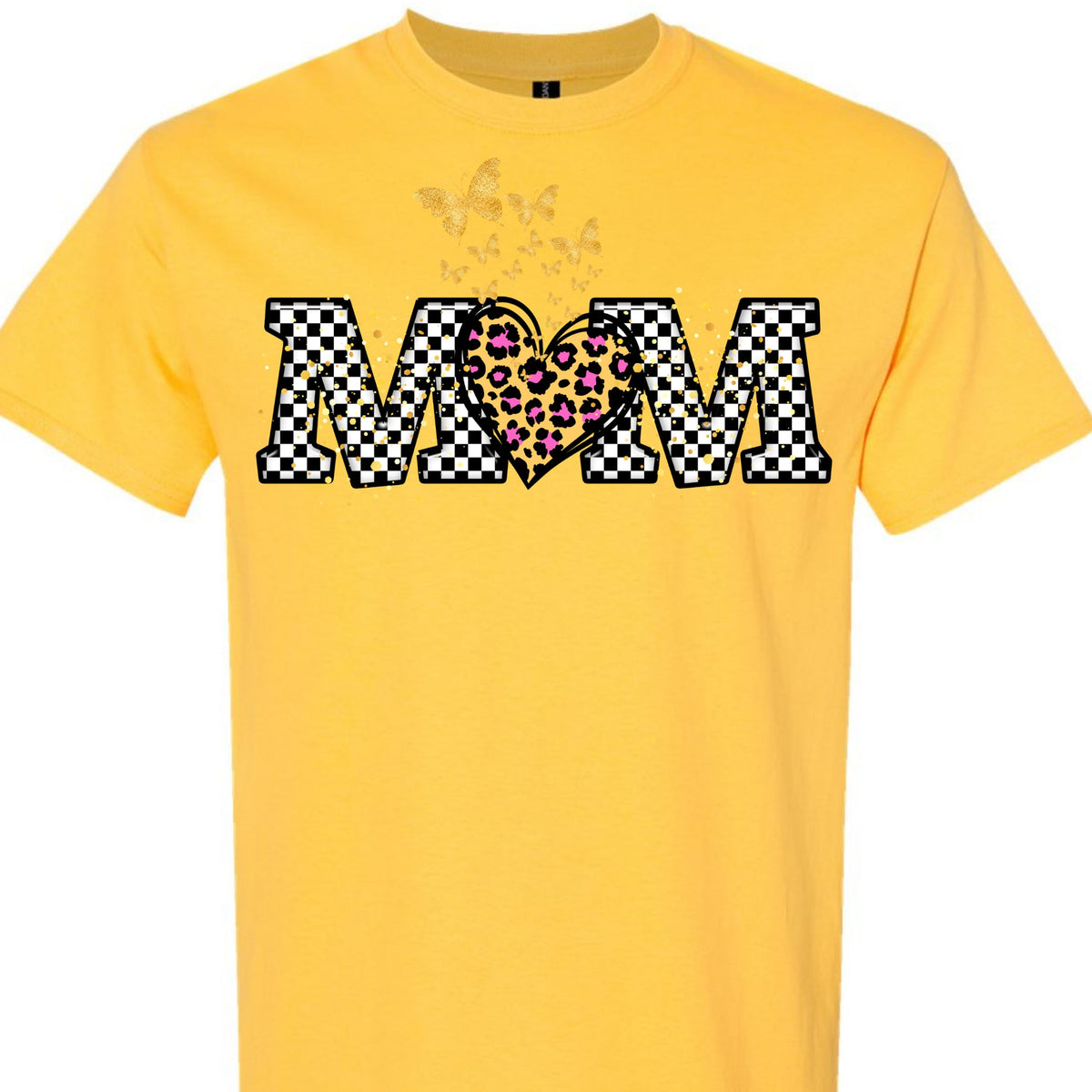 Butterfly Leopard Heart Checkered Mama Graphic T-Shirt for Women