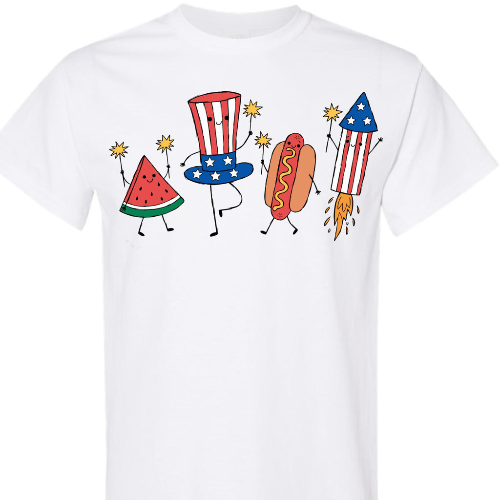 July 4th Patriotic Graphic Tee for Women, Independence Day American Flag Fireworks Top, USA Summer Shirt