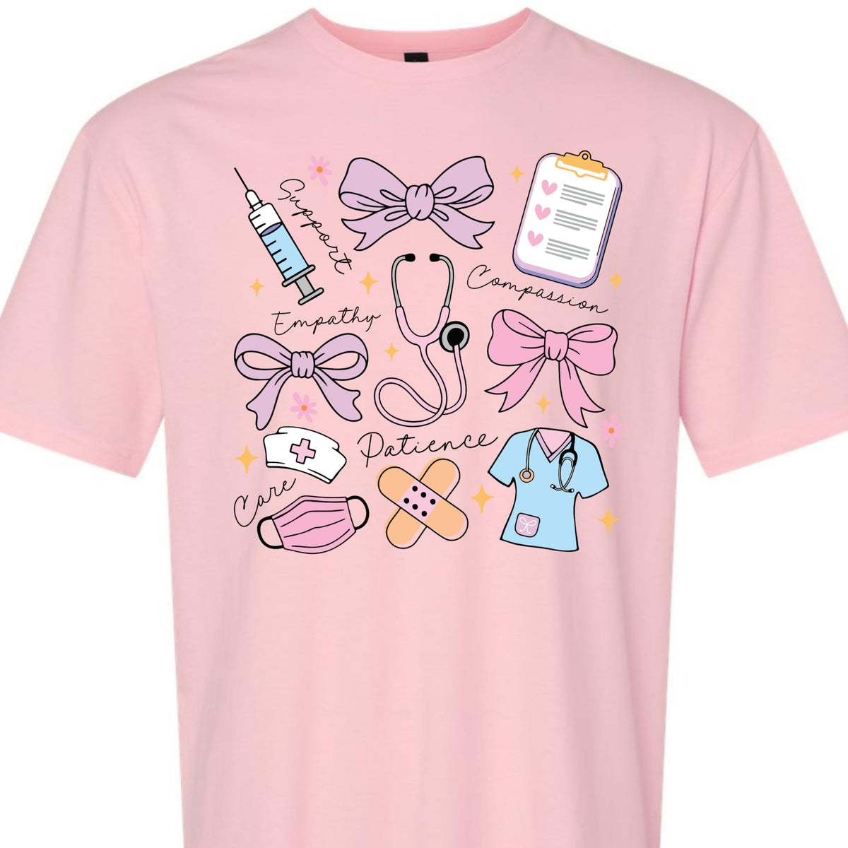 Nurse Shirt for Women, Cute Nursing Graphic Tee, Pink Bow Stethoscope Design, Registered Nurse Gift